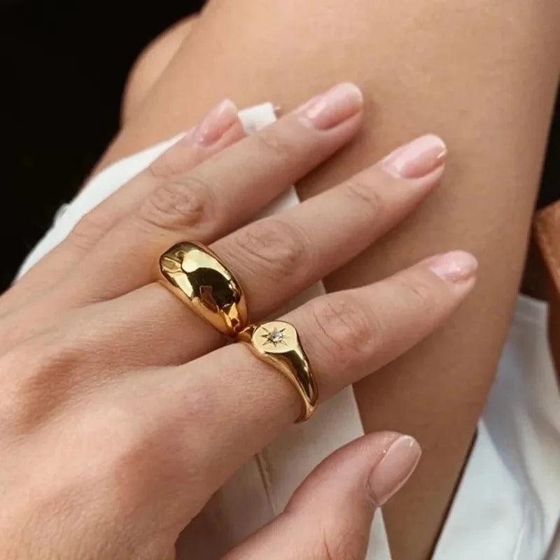 Minimalist Classic Style Star Titanium Steel Inlay Artificial Gemstones Rings