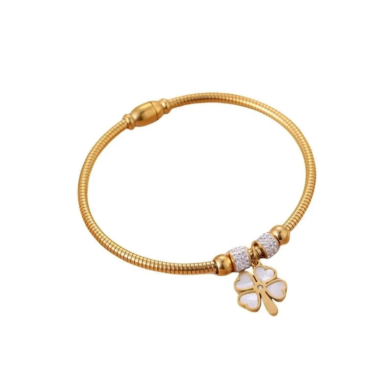 Streetwear Four Leaf Clover Heart Shape Titanium Steel Bangle In Bulk