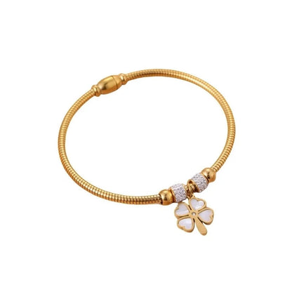 Streetwear Four Leaf Clover Heart Shape Titanium Steel Bangle In Bulk