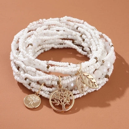 2 Pieces Fashion Leaf Tree Alloy Agate Beaded Plating Bracelets