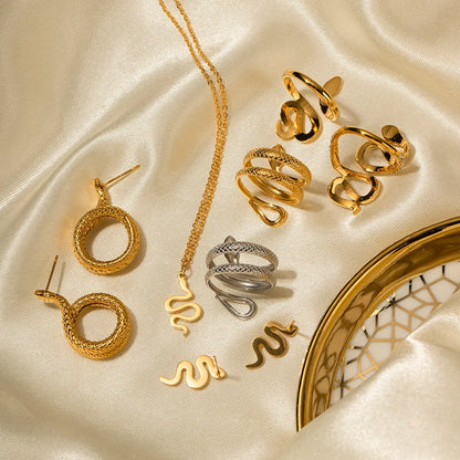 IG Style Snake Geometric Stainless Steel 18K Gold Plated Earrings