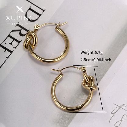 2 Pieces Retro XUPING Minimalist Geometric Knot Plating 304 Stainless Steel 18K Gold Plated Earrings