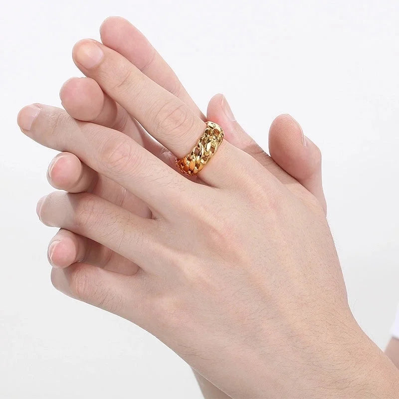 Hip-Hop Round 304 Stainless Steel 18K Gold Plated Rings