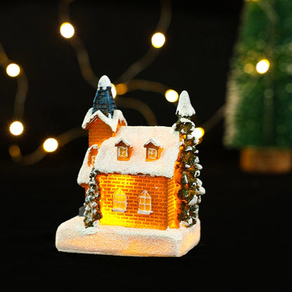 Christmas Small Ornaments Holiday Decorations Christmas Eve House Micro Landscape Luminous Desktop Window Scene Layout Gift