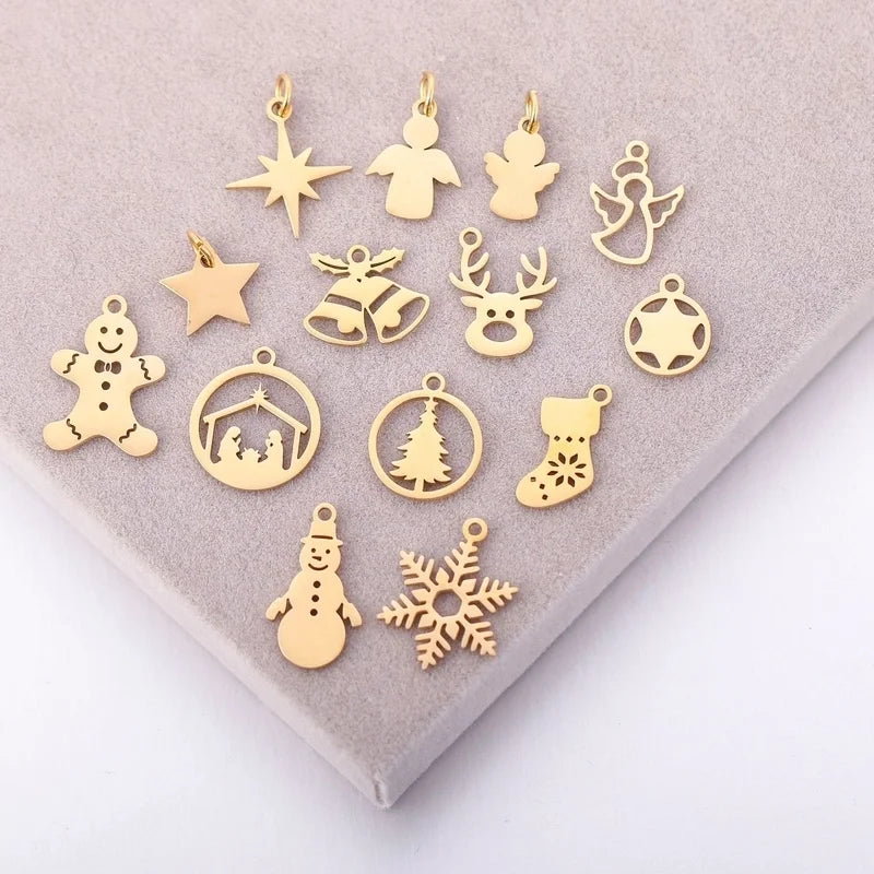 5 PCS/Package 13*16mm 14*19mm 304 Stainless Steel Christmas Tree Snowman Snowflake Pendant Jewelry Accessories