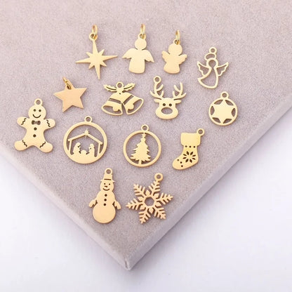 5 PCS/Package 13*16mm 14*19mm 304 Stainless Steel Christmas Tree Snowman Snowflake Pendant Jewelry Accessories