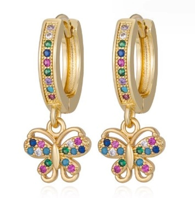 1 Pair Vintage Style Tortoise Cross Butterfly Plating Inlay Copper Rhinestones Drop Earrings