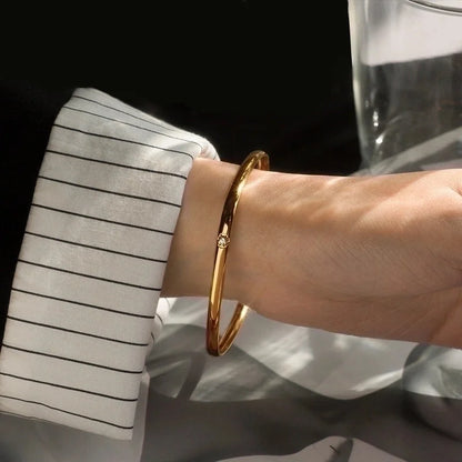 Fashion Square Titanium Steel Plating Inlay Zircon Bangle 1 Piece