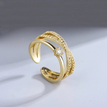 Ins Style Minimalist Lines Copper Zircon Open Ring In Bulk