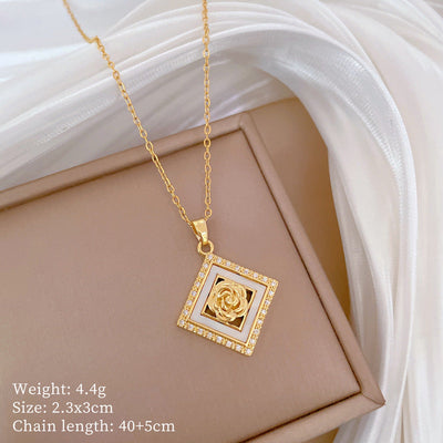 Minimalist Geometric Titanium Steel Diamond Inlay Necklaces