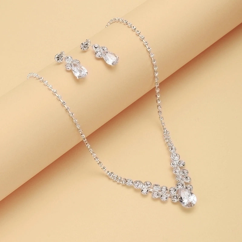 Minimalist Solid Color Rhinestone Inlay Zircon Jewelry Set