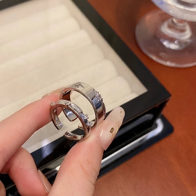 IG Style Geometric Copper Plating Inlay Zircon Rings