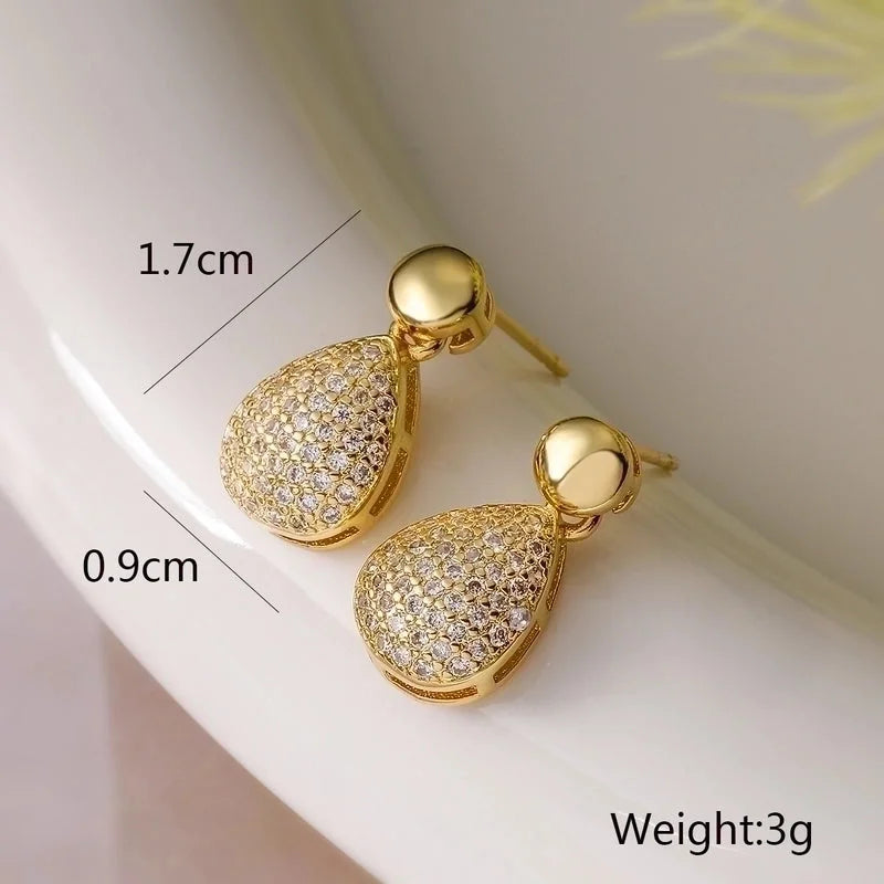 1 Pair Retro Minimalist Commute Round Water Droplets Inlay Copper Zircon 18K Gold Plated Drop Earrings