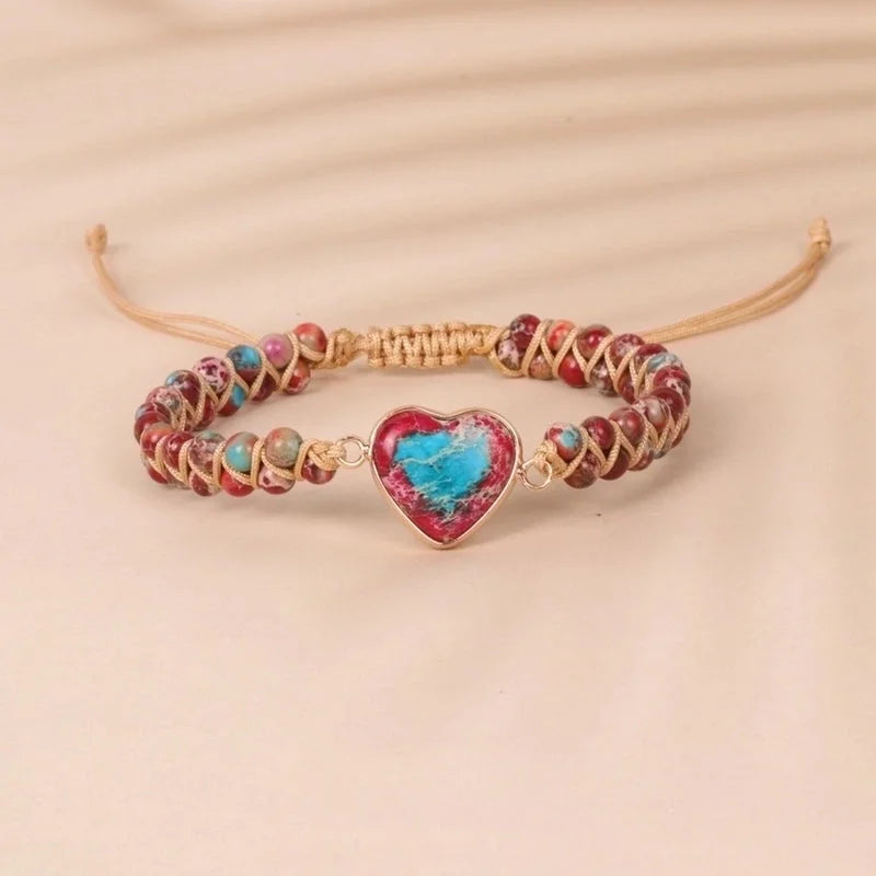 1 Piece Minimalist Heart Shape Turquoise Glass Knitting Bracelets