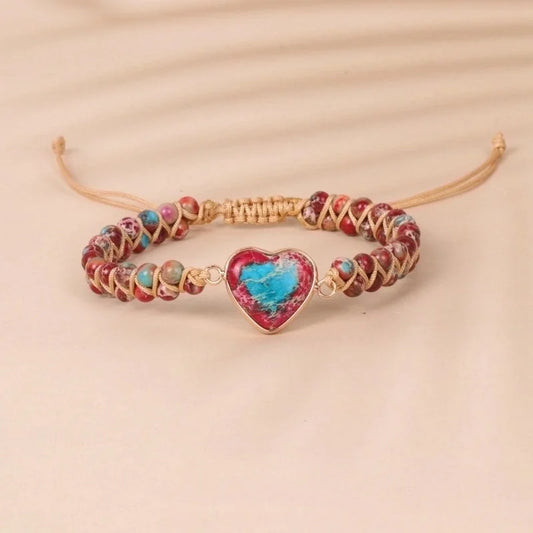 1 Piece Minimalist Heart Shape Turquoise Glass Knitting Bracelets