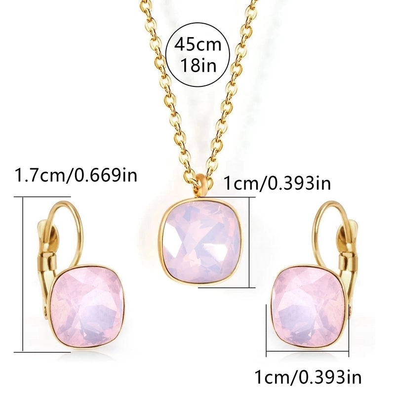 304 Stainless Steel Gold Plated Minimalist Shiny Inlay Square Zircon Jewelry Set