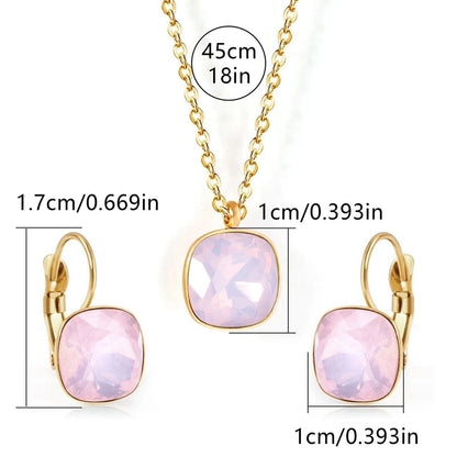 304 Stainless Steel Gold Plated Minimalist Shiny Inlay Square Zircon Jewelry Set
