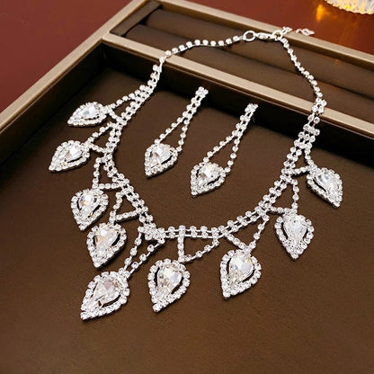 Explosions Zircon Diamond Geometric Necklace Earrings Suit Light Luxury Clavicle Chain High Sense Temperament Jewelry