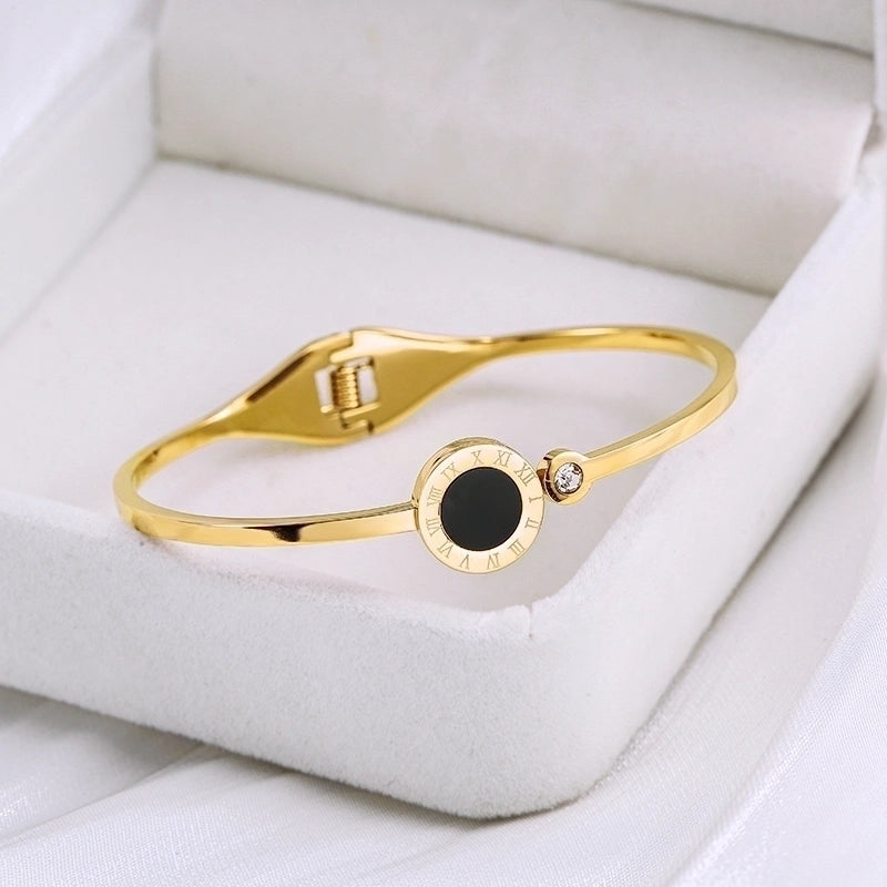 Vintage Style Minimalist Roman Numeral 304 Stainless Steel Acrylic Rhinestones 18K Gold Plated Plating Inlay Bracelets Earrings Necklace