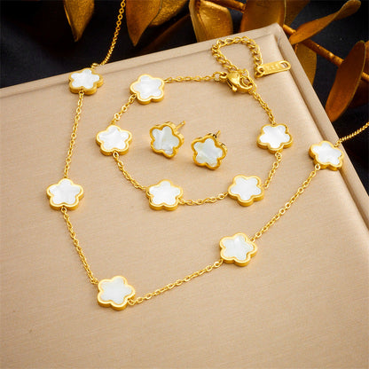 Women Fashion Flower Plant Stainless Steel Electroplating Jewelry Sets