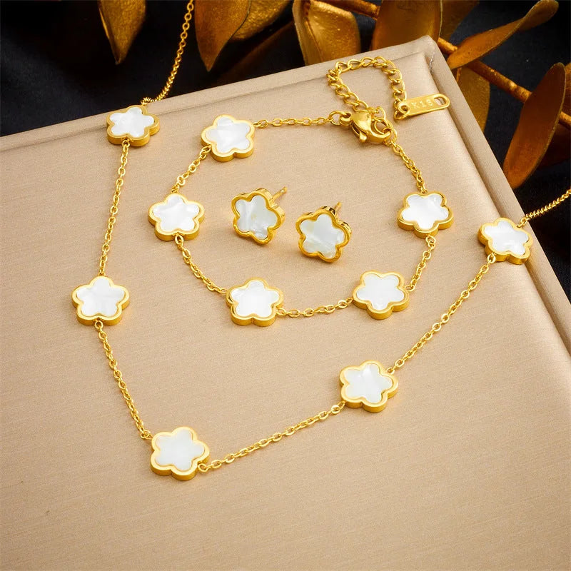 Women Fashion Flower Plant Stainless Steel Electroplating Jewelry Sets