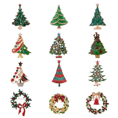 Cute Pin Christmas Tree Wreath Zinc Alloy Enamel Plating Inlay Rhinestones Unisex Brooches