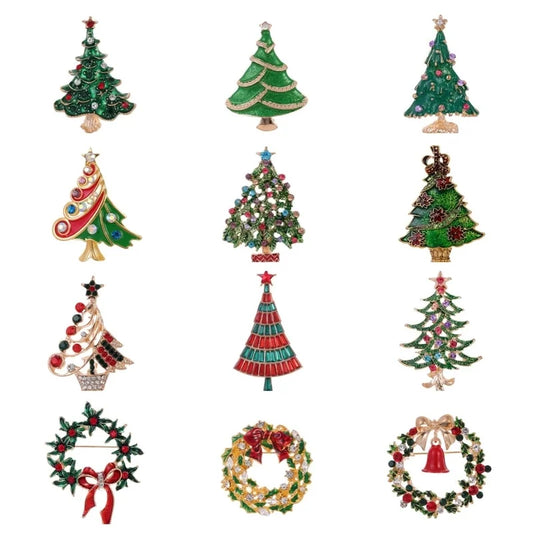 Cute Pin Christmas Tree Wreath Zinc Alloy Enamel Plating Inlay Rhinestones Unisex Brooches