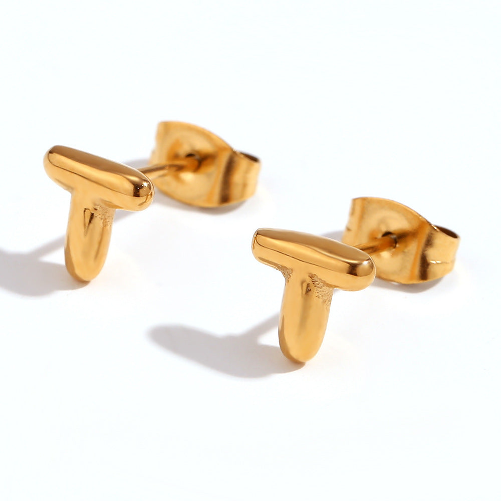 Minimalist Letter Number Geometric Text Stainless Steel 18K Gold Plated Stud Earrings