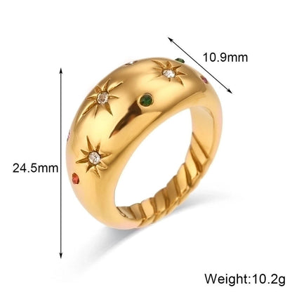 Minimalist Solid Color 304 Stainless Steel Pearl Zircon 18K Gold Plated Plating Inlay Rings