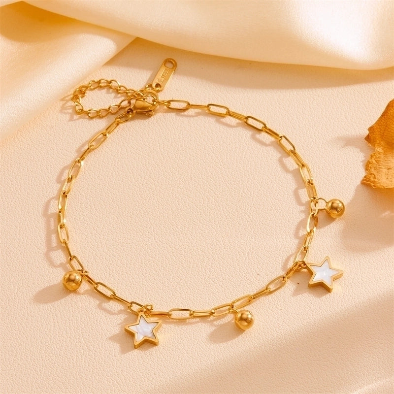IG Style Sweet Star Heart Shape Butterfly Titanium Steel Acrylic 18K Gold Plated Inlay Bracelets Anklet