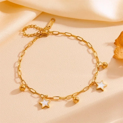 IG Style Sweet Star Heart Shape Butterfly Titanium Steel Acrylic 18K Gold Plated Inlay Bracelets Anklet