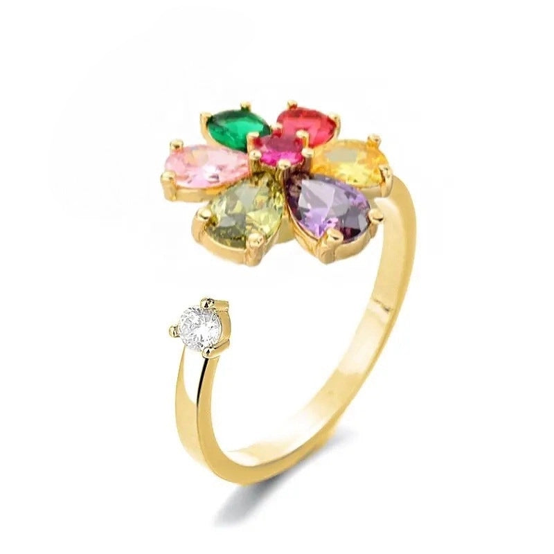 Casual Elegant Flower Copper Zircon Open Rings