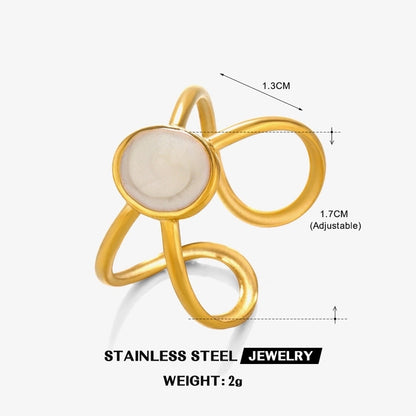 304 Stainless Steel 18K Gold Plated Minimalist Enamel Round Square Open Rings