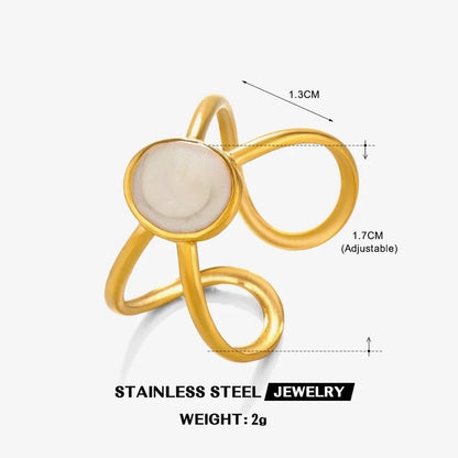 304 Stainless Steel 18K Gold Plated Minimalist Enamel Round Square Open Rings