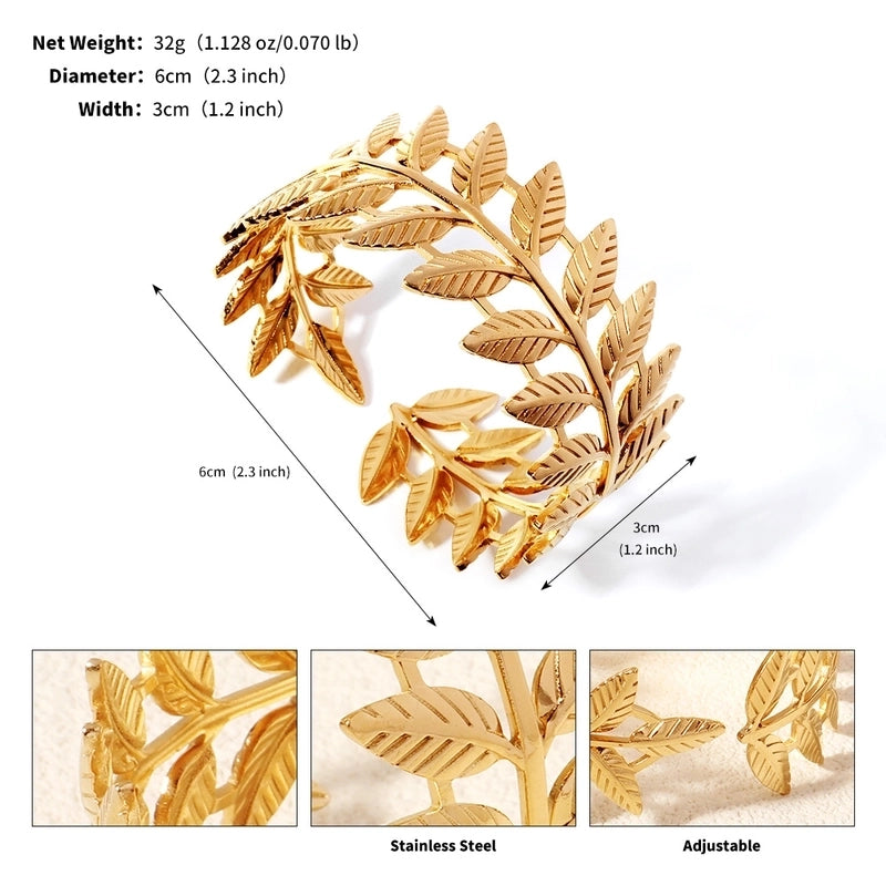 Modern Style Geometric Plant 304 Stainless Steel 18K Gold Plated Bangle In Bulk