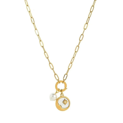 Minimalist Sun Moon Heart Shape 201 Stainless Steel 304 Stainless Steel Zircon 18K Gold Plated Beaded Pendant Necklace