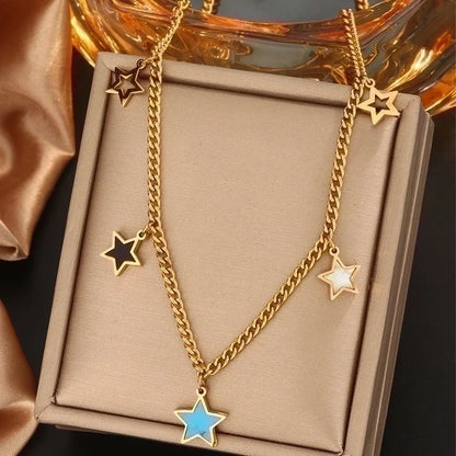 Vintage Style Commute Devil\'s Eye Star Moon 304 Stainless Steel Turquoise Rhinestones Shell 18K Gold Plated Plating Inlay Layered Necklaces