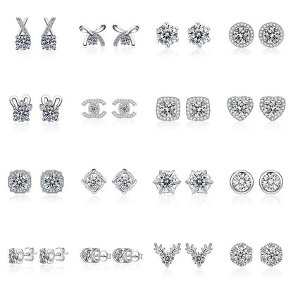 1 Pair Casual Minimalist Geometric Heart Shape Inlay Copper Zircon White Gold Plated Ear Studs