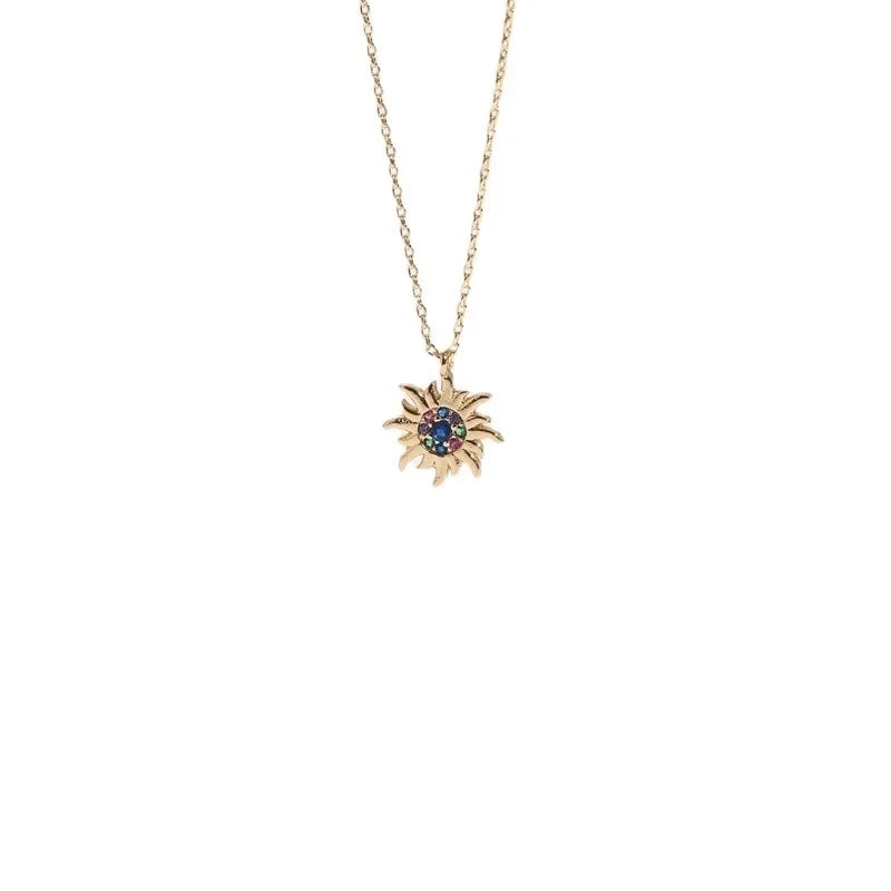 Copper Gold Plated Christmas Tree Sun Moon Zircon Pendant Necklace