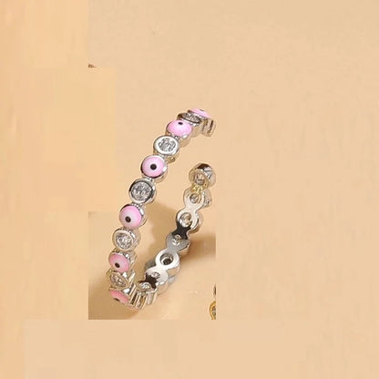 Cute Vintage Style Minimalist Devil's Eye Copper Enamel Plating Inlay Zircon 14k Gold Plated White Gold Plated Open Rings