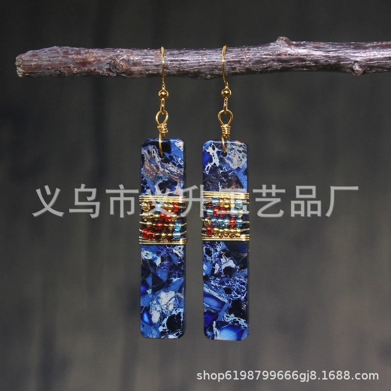 1 Pair Classic Style Water Droplets Patchwork Agate Drop Earrings