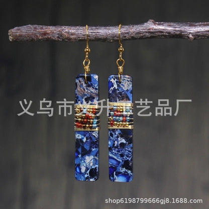 1 Pair Classic Style Water Droplets Patchwork Agate Drop Earrings