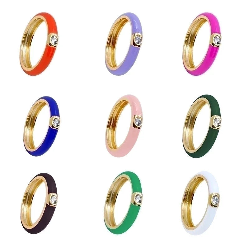 Cross-border Color Epoxy Enamel Temperament Plated 18k Ring Fashion Trend Copper Ring