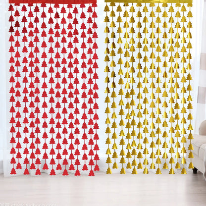 2 Pieces Christmas Decoration 2m Green Christmas Tree Rain Silk Curtain Birthday Party Decoration Christmas Tassel Curtain