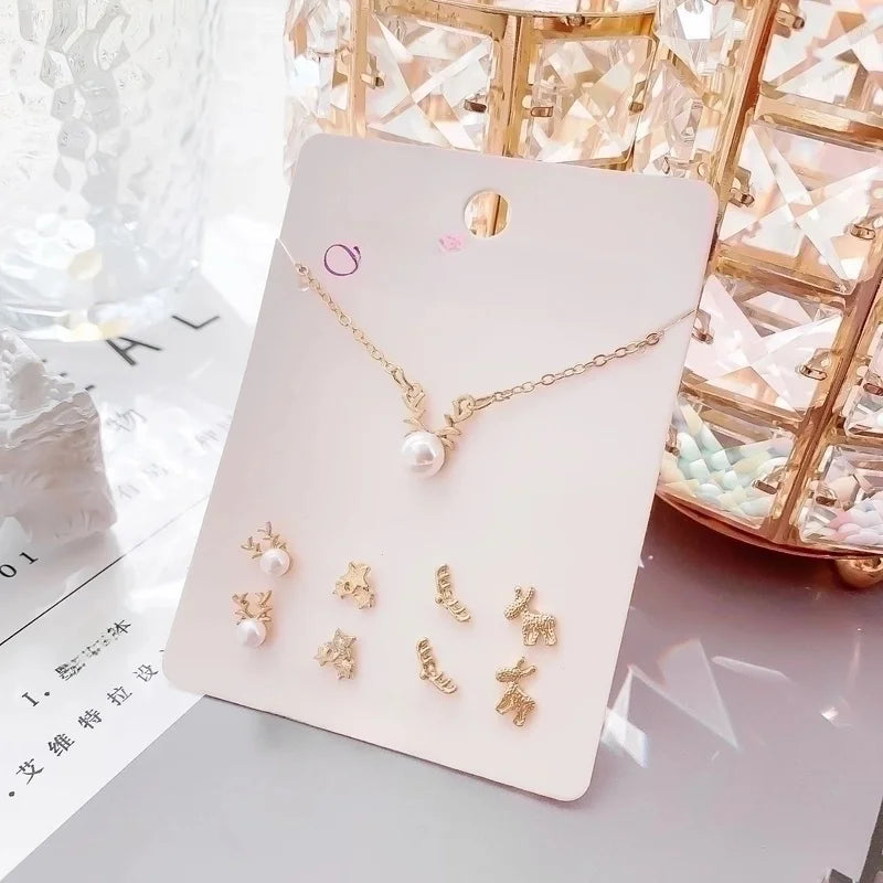 New Crystal Christmas Clavicle Chain Alloy Short Necklace Earring Set