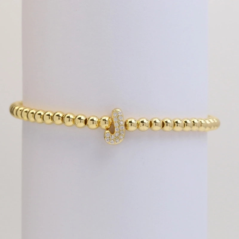 Xi Yin Hot Sale Brass Micro-Inlaid Bubble Balloon Diy26 English Letters Copper Bead Beaded Elastic Wire Bracelet