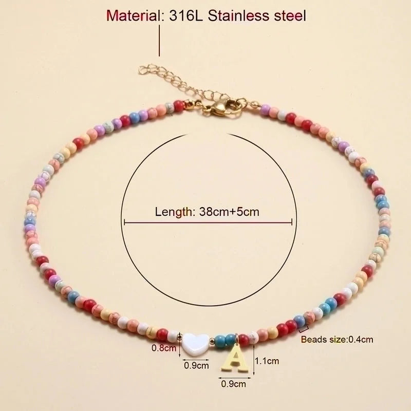 Vacation Letter Heart Shape Stainless Steel Mixed Materials Beaded Handmade Necklace