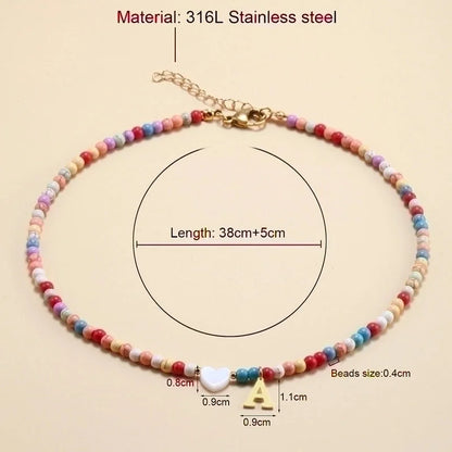 Vacation Letter Heart Shape Stainless Steel Mixed Materials Beaded Handmade Necklace
