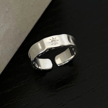 Minimalist Flower Rectangle Brass Plating White Gold Plated Open Rings