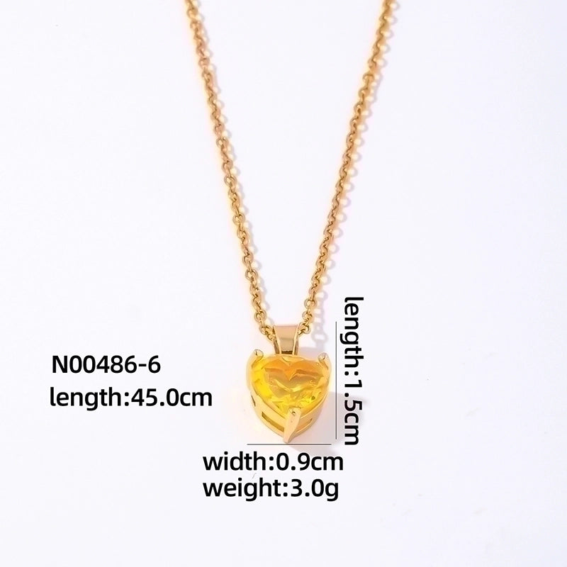 2 Pieces Elegant Minimalist Heart Shape 304 Stainless Steel Copper Plating Inlay Gold Plated Zircon Pendant Necklace